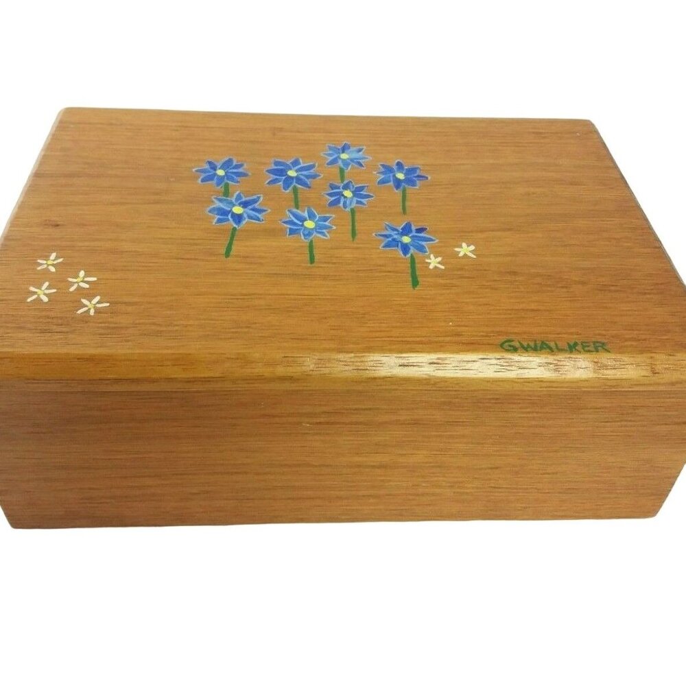 Vintage Handcrafted Ring Jewelry Wooden Box Artist G Walker Keepsake Storage